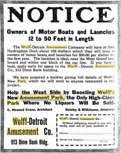 Wolffs Amusement Park - Feb 1915 Ad